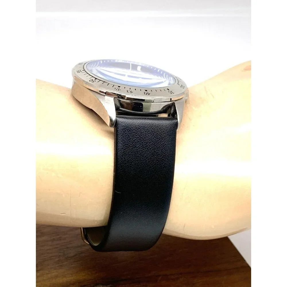 Nautica Men's Watch N11019 Quartz Blue Dial Black Leather Band 43mm
